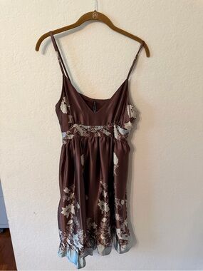 KAS DESIGNS Y2K VINTAGE Silk Floral Slip Dress - Brown & Cream